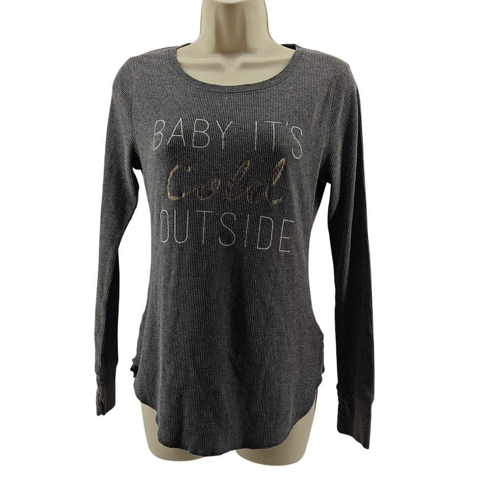 Old Navy Waffle Thermal Long Sleeve Top Gray  Womens Medium